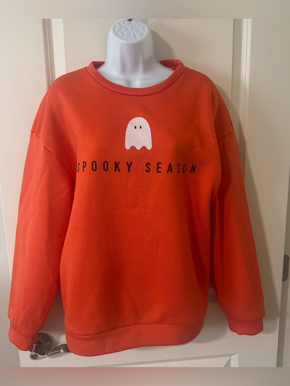 SHEIN Orange Crewneck Sweatshirt with White Ghost Graphic